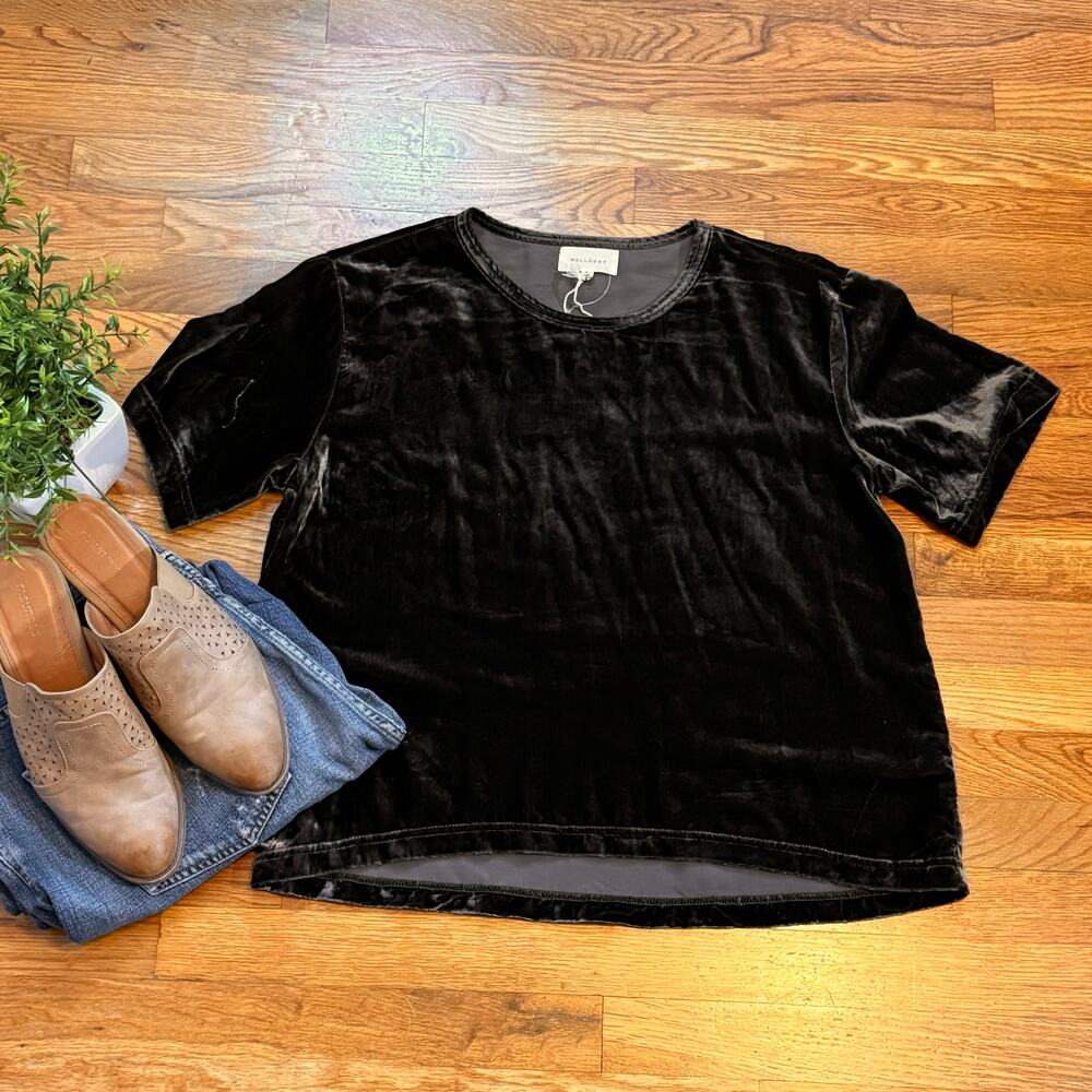 Melloday Women’s Small New Brown Velvet Short Sleeve Crewneck t-shirt Top